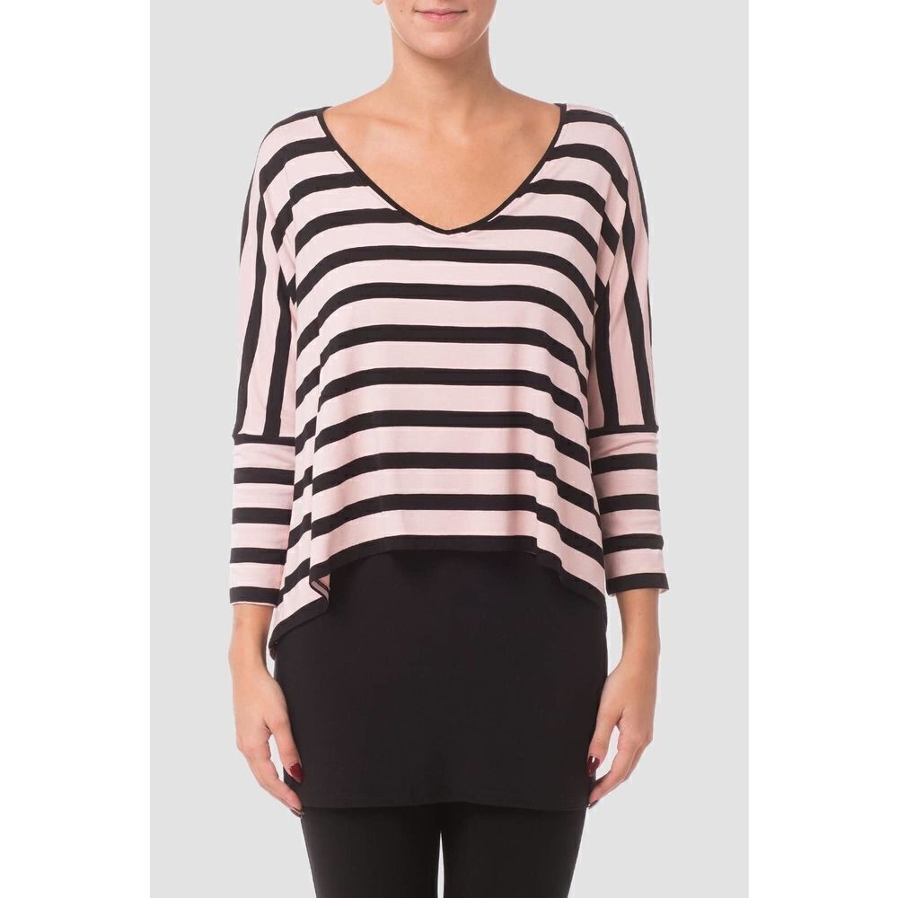 Joseph Ribkoff‎ striped layered tunic top Sz 8 pink black